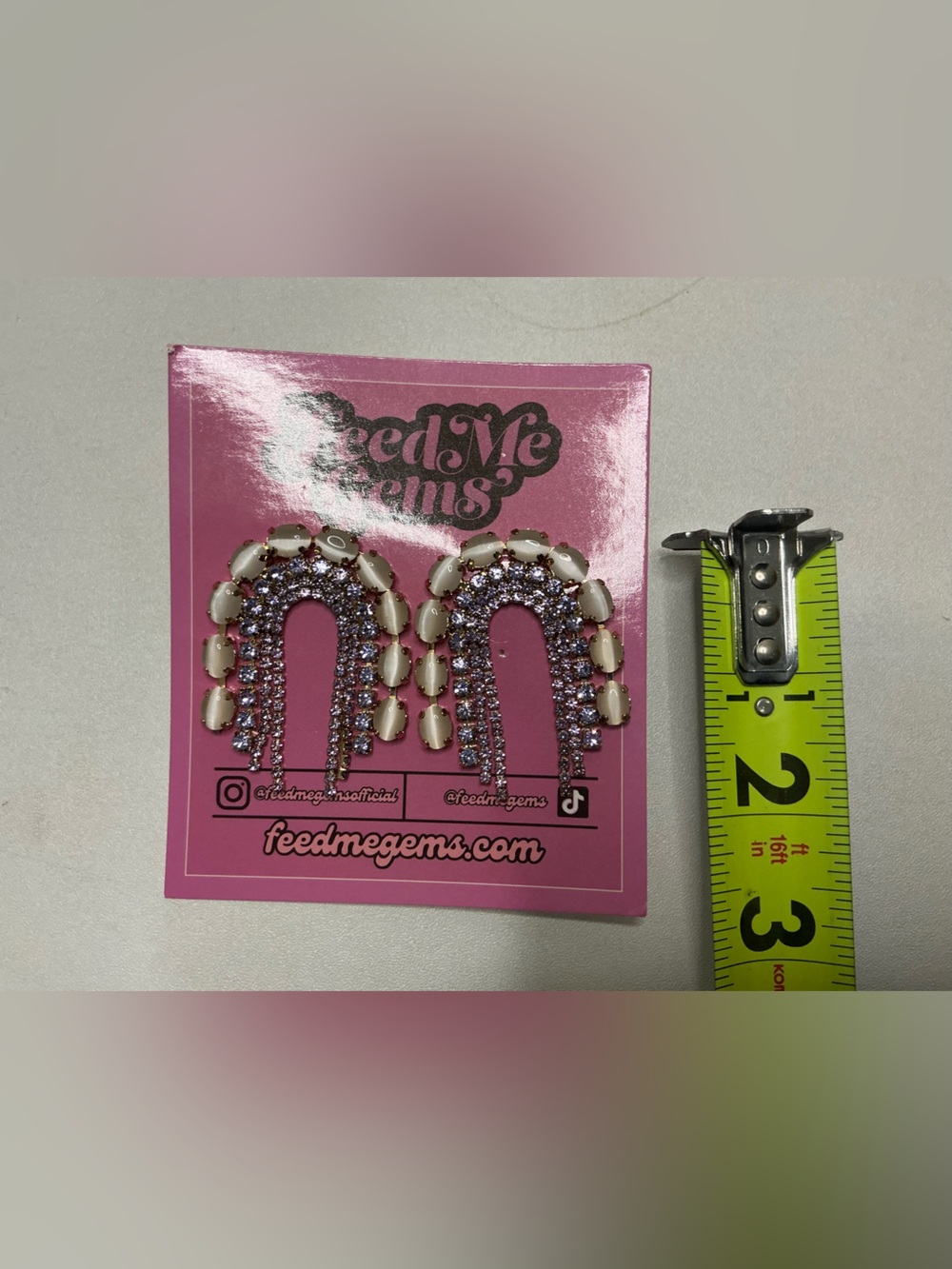 Feed Me Gems Dream Girl Jumbo earrings with opal stones cascading pink gems - Picture 2 of 4